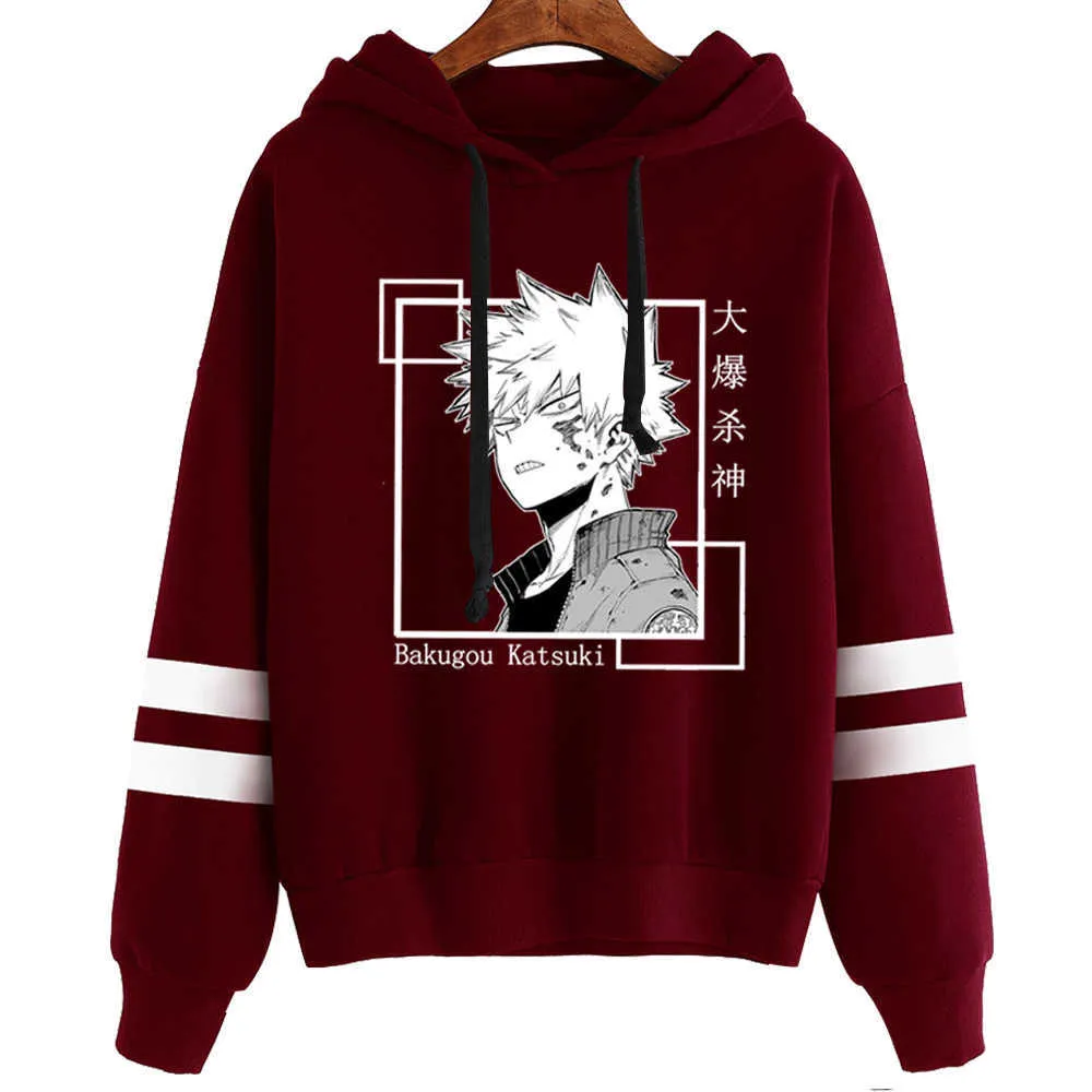 Harajuku My Hero Academia Felpe con cappuccio Uomo Donna Felpa a maniche lunghe Bakugou Katsuki Anime Felpe con cappuccio nereTop Vestiti Y0803 Y0804