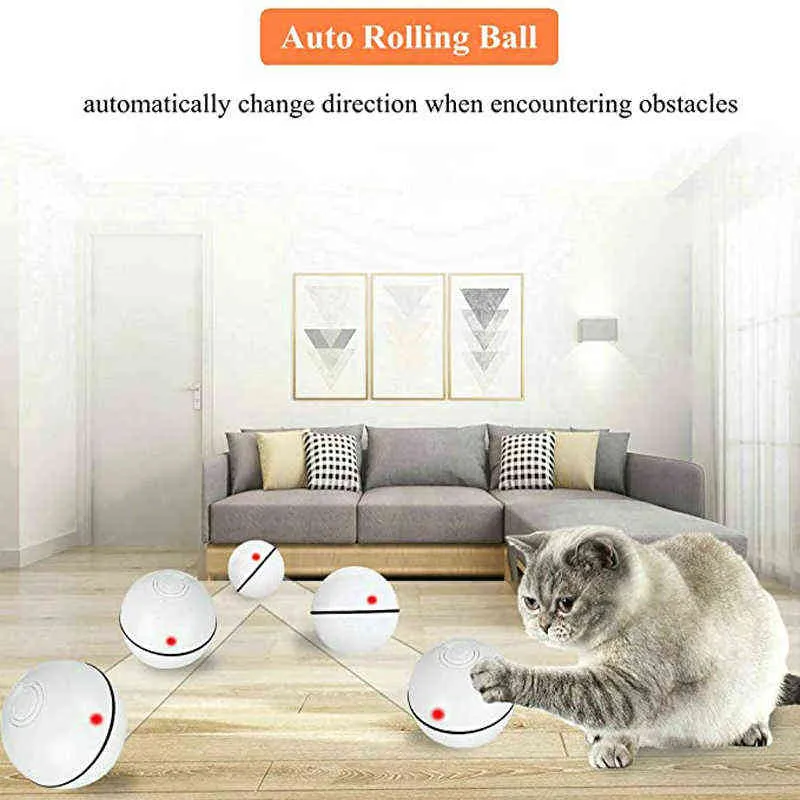 Intelligent Automatique Chaton Roulant Balle Chat Jouets Jouet LED lumière Saut USB Électrique Animal Drôle Interactif 211122