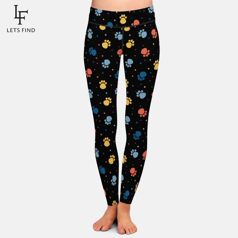 LETSFIND Fashion Paw Print Pattern Animal Footprint Printing Women Pants High Waist Plus Size Fitness Elastic Slim Leggings 201014