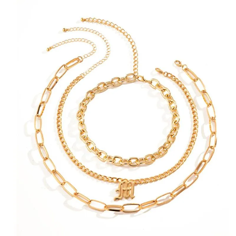 Ожерелья с подвесками Lacteo, винтажное ожерелье с буквой М для женщин, многослойное колье с перекрестной цепочкой в стиле стимпанк, подарки на год Jewelry241Q