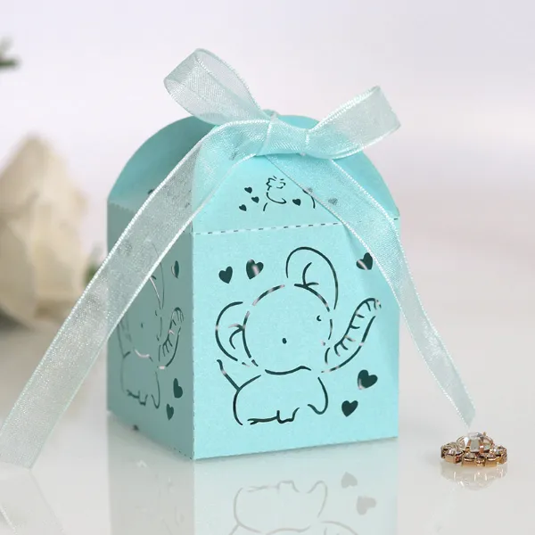 10/50 / 100 Sztuk Elephant Laser Cut Caras Favors Box Pudełka Cukierki Pudełka ze wstążką Baby Shower Wedding Birthday Party Supplies