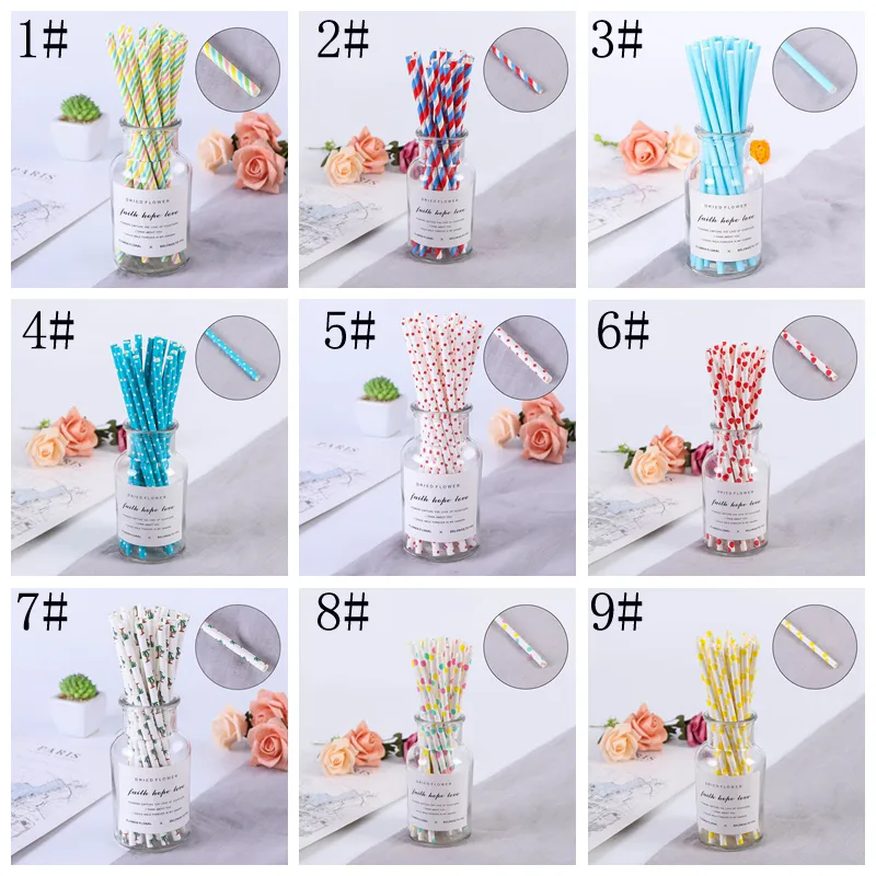 Colorful Dot Paper Straw Biodegradable Fruit Juice Beverages Eco-friendly Straws Wedding Children Birthday Party Decoration BH4846 TYJ