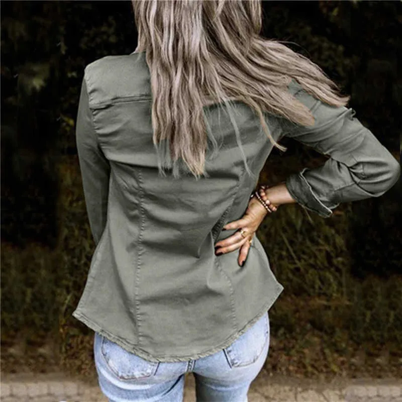 Denim de moda fina casacos para mulheres outono primavera único botão outerwear tops slim jeans jaquetas plus size xxl 211014
