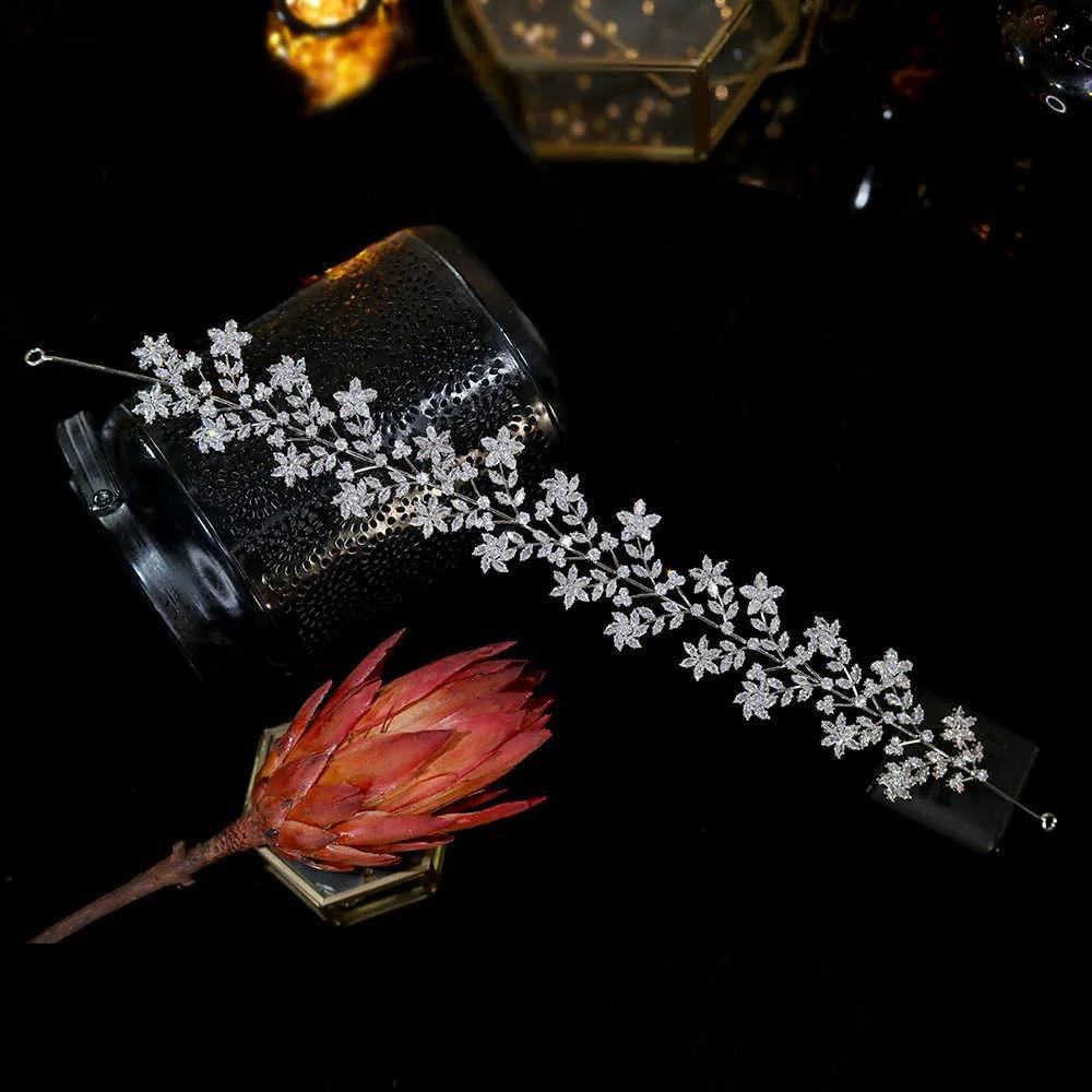 Asnora mode cz bloem blad bruid haarband bruiloft haaraccessoires haarband bruid kroon hoofdtooi bruidsmeisje sieraden A0102 x0625