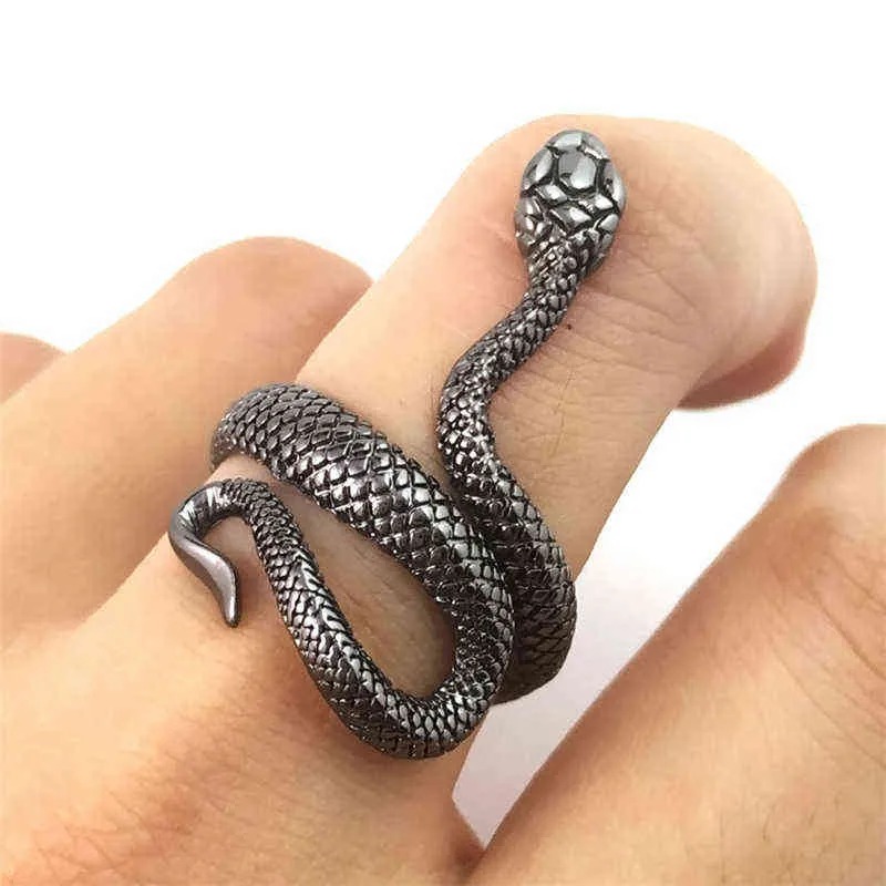 Retro Punk Snake Ring for Men Women Exaggerated Siver/Black Color Fashion Personality Stereoscopic Opening Adjustable Rings Gift G1125