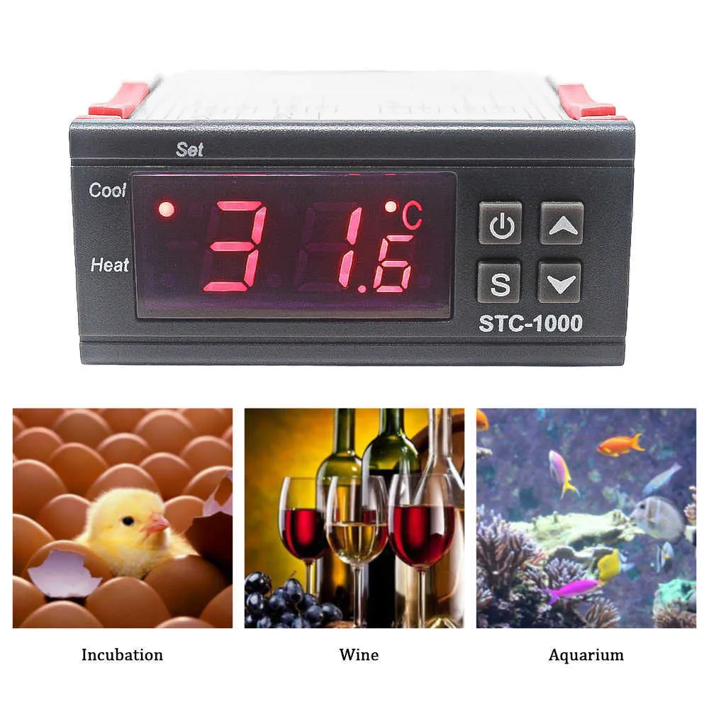 Regolatore di temperatura digitale LCD Termostato STC-1000 Sensore NTC 1m / 2m Termostato Regolatore Riscaldatore Raffreddatore Due uscite relè 210719