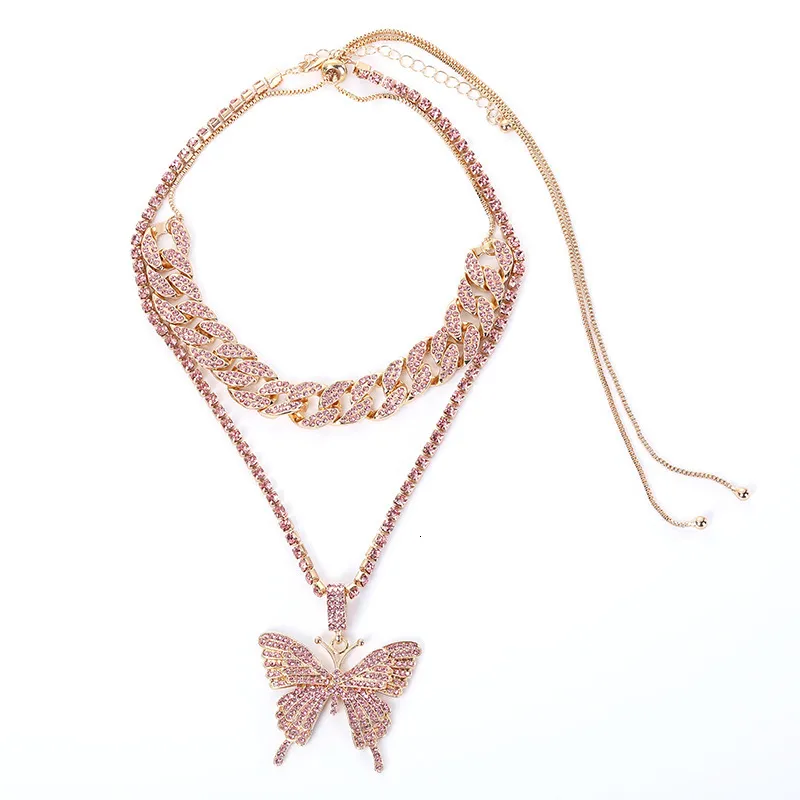 collana geometrica esagerata con micro diamanti intarsiati abito da donna collana con catena grande farfalla 237a