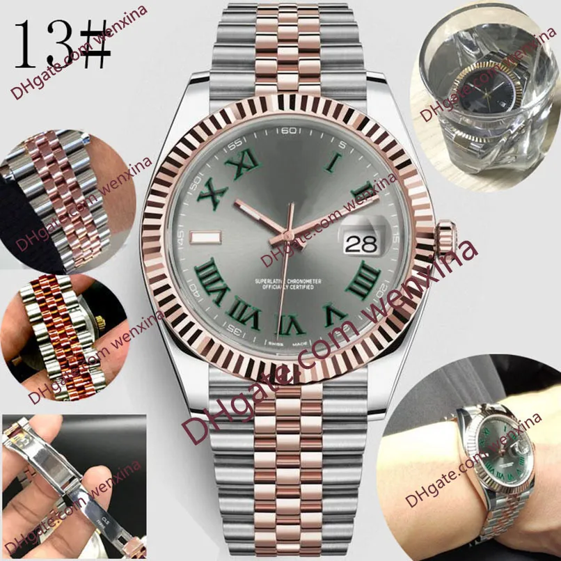 17 고품질 망 자동 기계식 시계 41mm 녹색 로마 숫자 다이얼 전체 스테인레스 스틸 수영 손목 시계 슈퍼 빛나는 시계