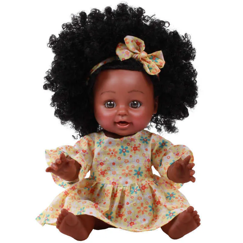 American Reborn Black Doll Handgjord Silicone Vinyl Baby Mjuk LifeLike Nyfödd Baby Doll Toy Girl Christmas Gift Q0910