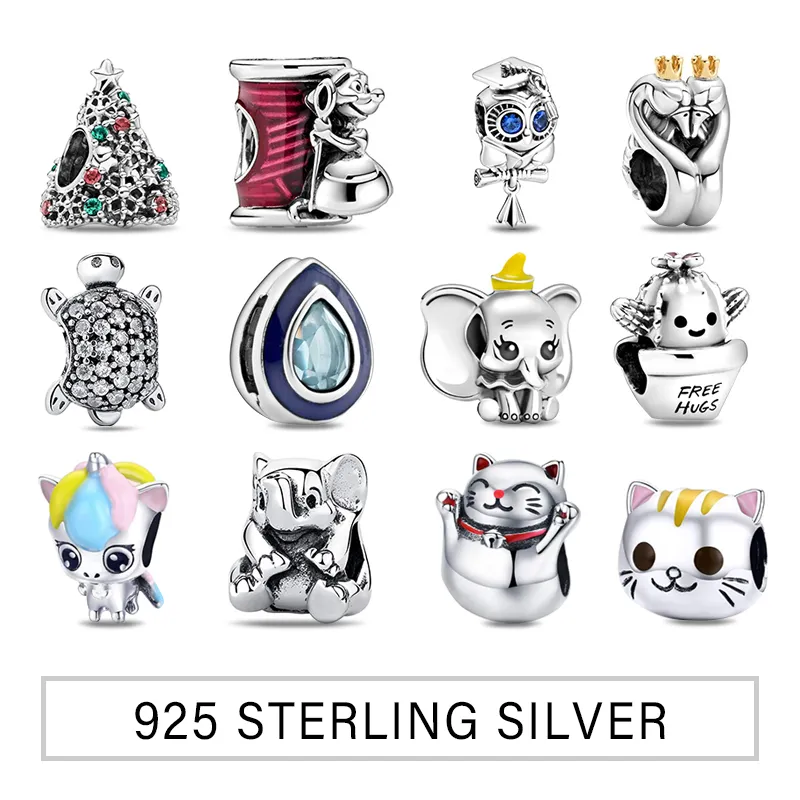 La Menars Wisdom Owl Elephent Cat Christmas Tree Sterling Silver 925 Beads Charms Fits Pandora Bracelets & Necklaces