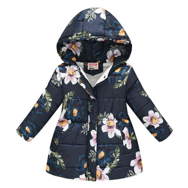 Mode Kids Meisjes Jassen Herfst Winter Warm Down Park Voor Jas Baby Hooded Print Jacket Bovenkleding Kinderkleding 211203