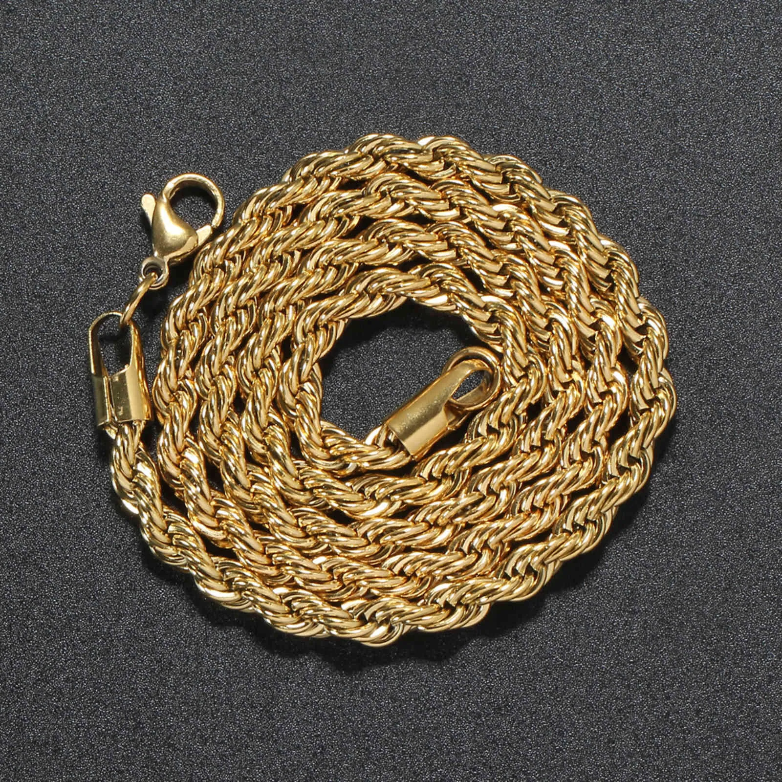 5 mm złote łańcuchy platowane naszyjnik ze stali nierdzewnej łańcuch hiphopowy DIY Rope Biżuterię Biżuterii Długość 16quot18quot20quot22q7126576