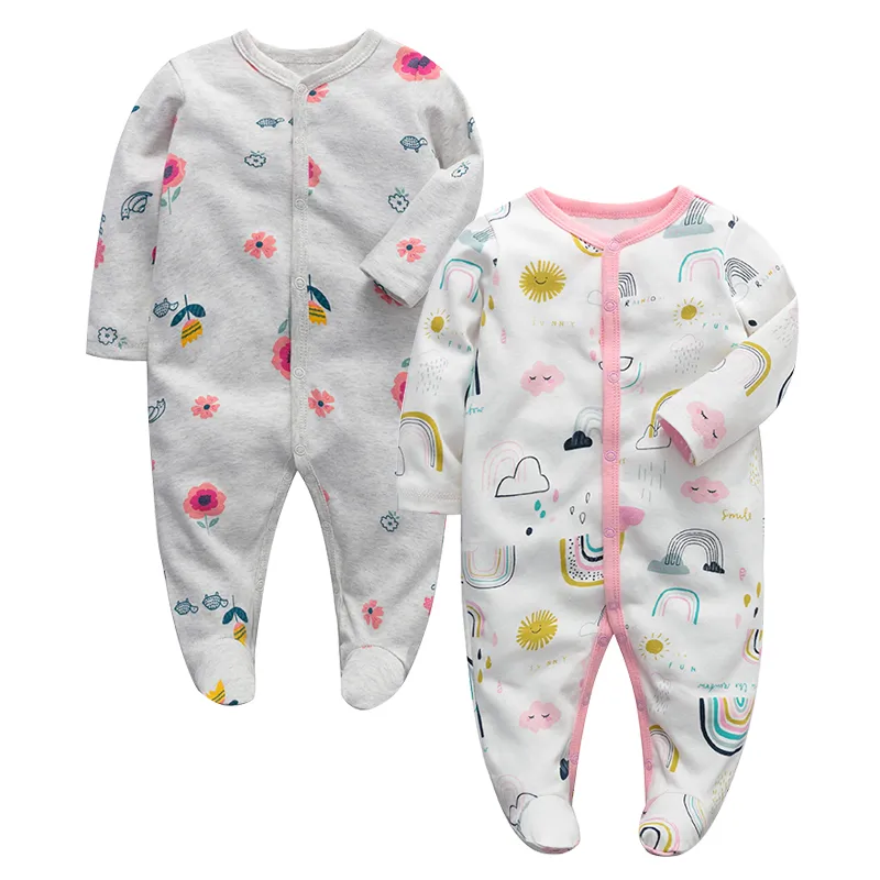 Nouveau-né bébé vêtements bébés fille pyjama à pieds Roupa Bebe 2 Pack manches longues 3 6 9 12 mois bébé garçon combinaisons 210309