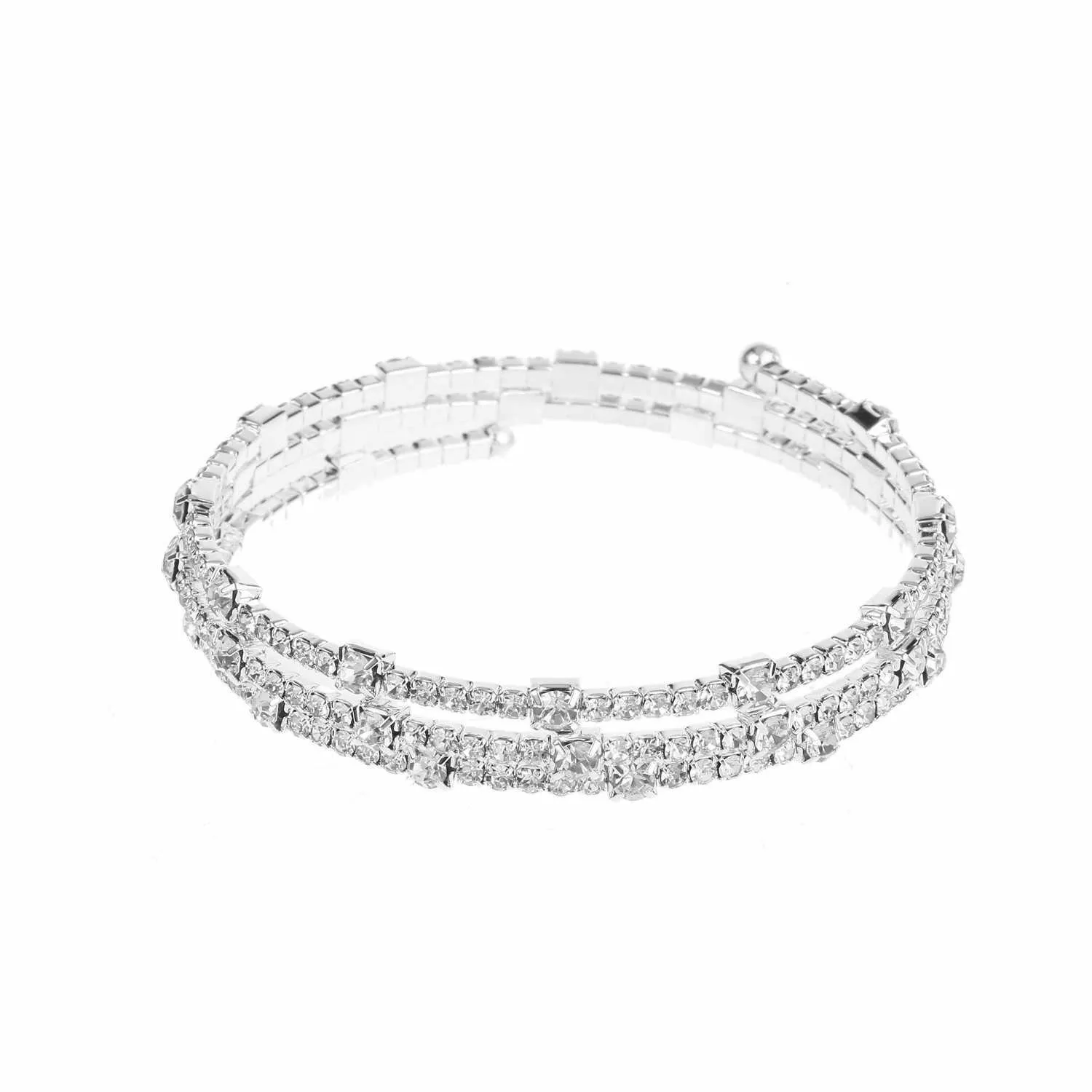 Three Rows Rhinestone Inlaid Bracelet Double Layers Open Cuff Adjustable Stretch Bracelet for Best Friends Sisters Fs99 Q0719
