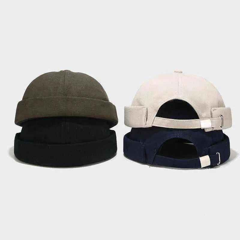 Solid Color Spring Summer Korean Version No Visor Melon Cap Hip Hop Fashion Unisex Cotton Vintage Beanie Men'S Hat Y21111