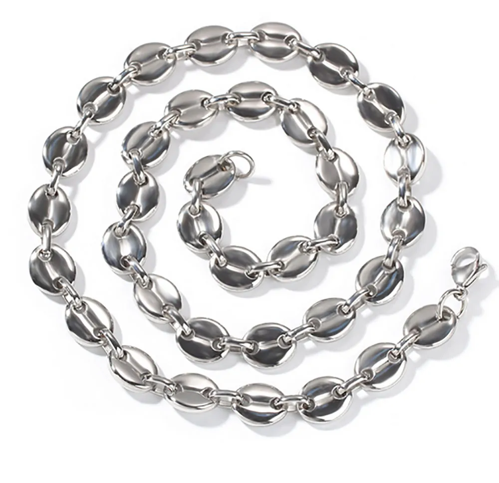 Collier ovale en acier inoxydable plaqué or 18 carats pour hommes et femmes, 8MM, chaîne à maillons Marina, Bracelet Hip Hop, bijoux 234J