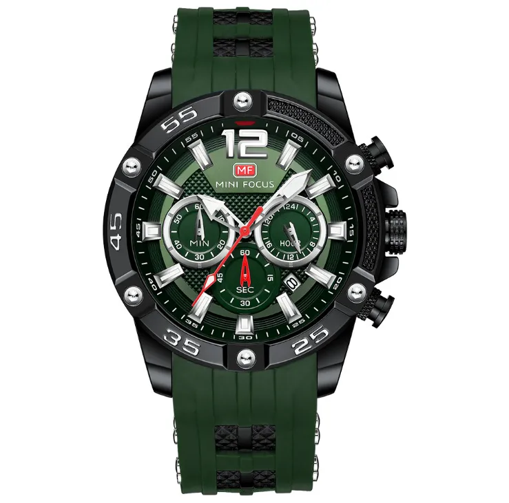 Outdoor MINI FOCUS Multifunktions-Leuchtzifferblatt Quarz Herrenuhren Uhr Mode Sport Silikonband Armbanduhren mit funktionierendem Sub280c
