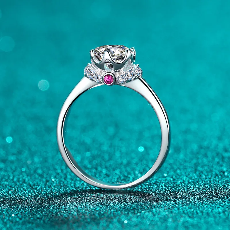 Utmärkt Cut Diamond Test Passed D Färg God Klarhet Moissanite Micro Pink Stone Ring Silver 925 Smycken