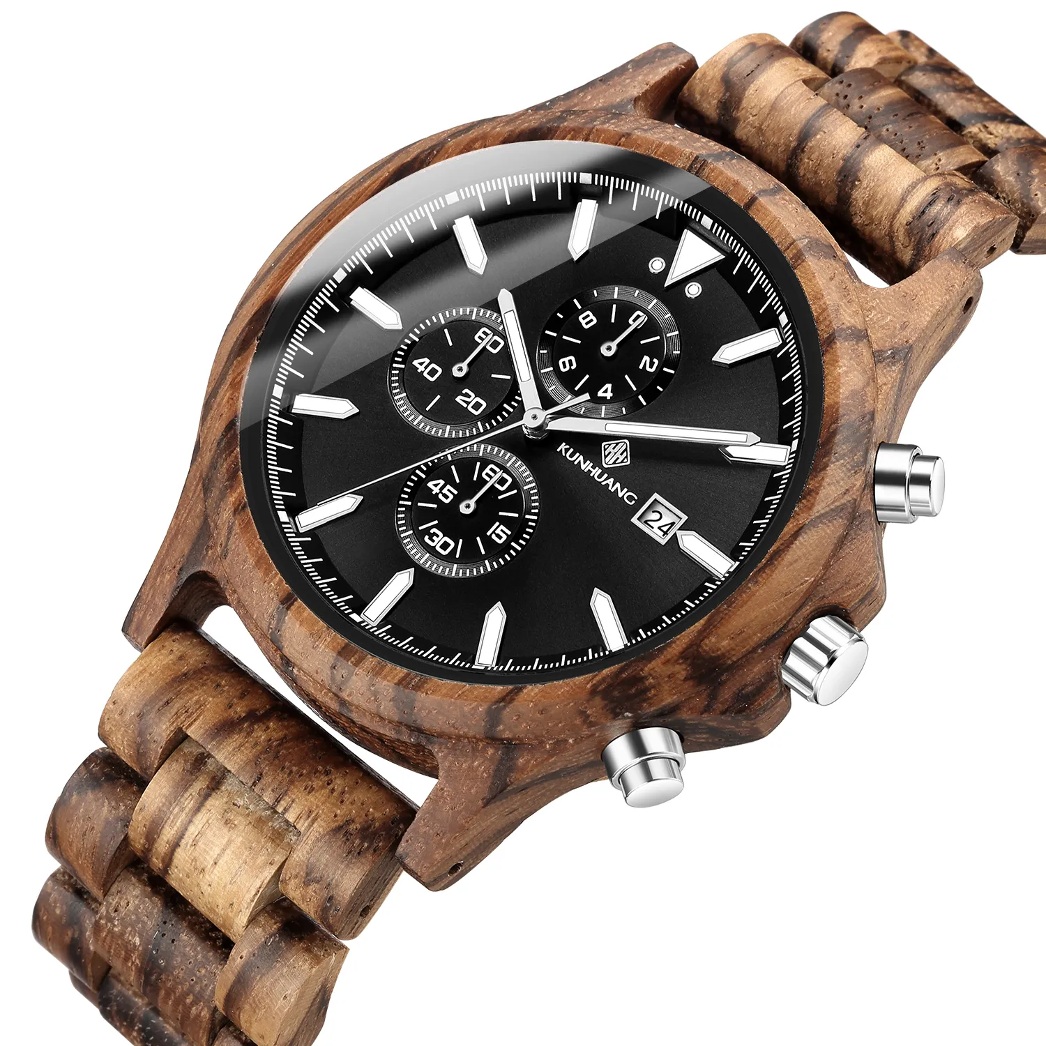 Мужские деревянные часы с хронографом, роскошные военные спортивные часы, стильные повседневные персонализированные деревянные кварцевые часы2475