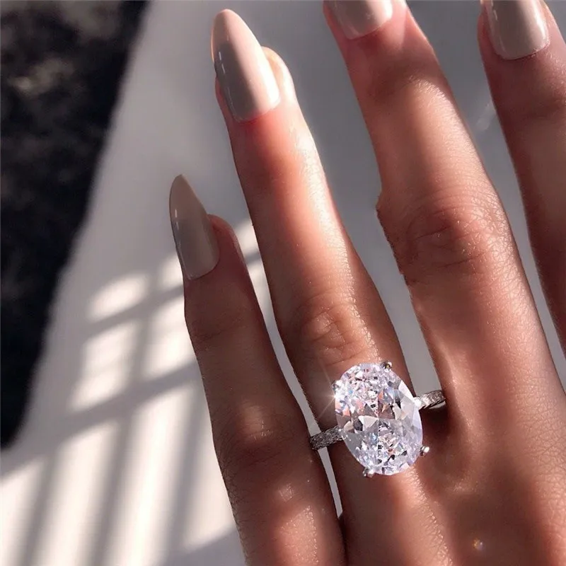 Prachtige glanzende prinsessenring 925 sterling zilver natuurlijke edelsteen snijden ganzenei witte saffier diamant bruiloft sieraden cadeau maat 5-11