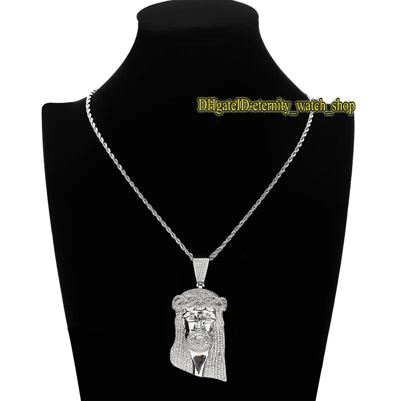 Europeiska och amerikanska Kristus Jesus Head CZ Iced Out Diamond Inlaid Pendant Halsband 92mm High Pendant Mens Necklace Pendant Hip H6503018