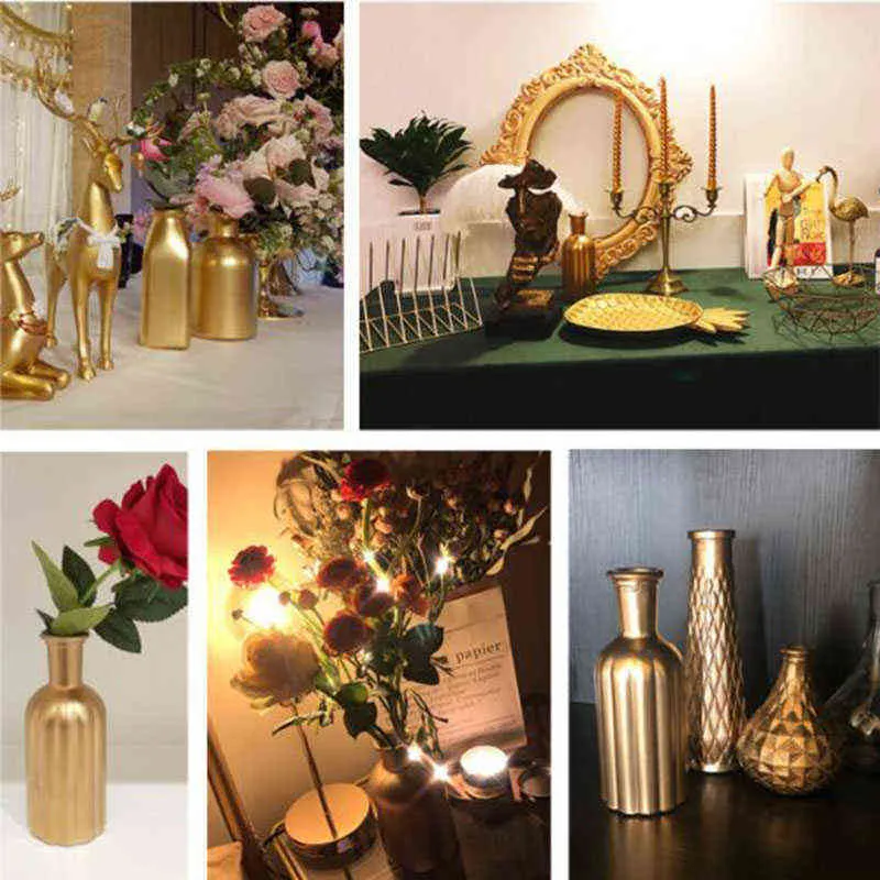 Vase en verre doré décor à la maison fleur chambre européenne mariage moderne ation plantes hydroponiques conteneur ornements 211215
