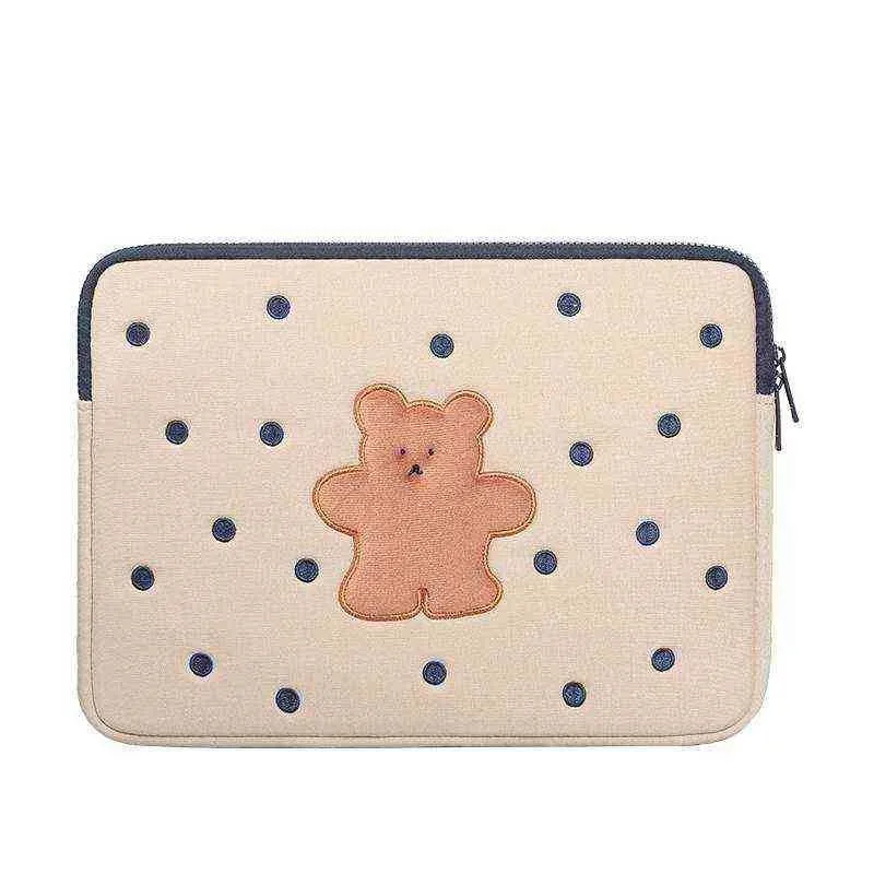 Korea Cartoon Tablet Case Cute Biscuits Bear Protective Cover för Laptop iPad Pro 9 7 11 13 15 6 Inch Storage Sleeve Inner Bag 202235e
