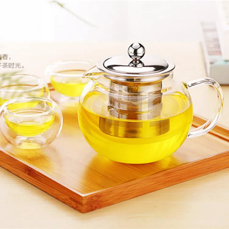 Isı Dayanıklı Cam Çay Pot Çiçek Seti Puer Su Isıtıcı Kahve Çaydansı Infuser Office ile Uygun