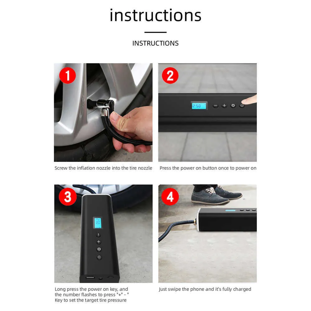 Переносной беспроводной автомобильный воздушный компрессор, электрический автомобильный воздушный насос, мини-накачиватель шин, автоматический насос для шин высокого давления, воздушный насос для шин4323825
