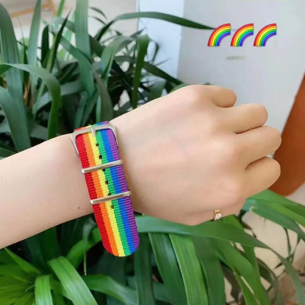 Nylon Rainbow Lesbians homosexuella Bisexuella Transgender Armband för kvinnor Tjejer Pride Woven Flätade Män Par Friendship Smycken