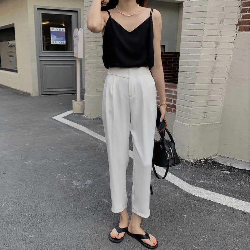 Pantalones de lápiz de estilo coreano de verano para mujeres de cintura alta Silm pantalones casuales sueltos simples todo-fósforo mujer fondos 210525