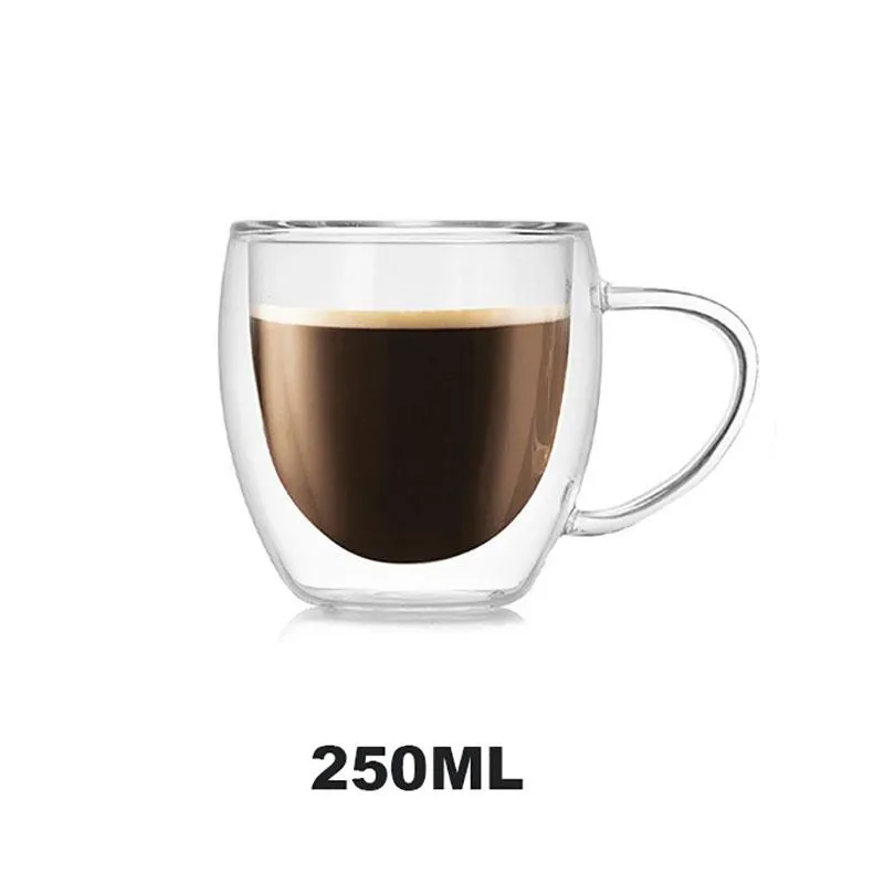 Canecas Dupla Parede Copo De Vidro Resistente Ao Calor Leite Uísque Chá Cerveja Transparente Espresso Café Drinkware Copos Beber Glasses240C