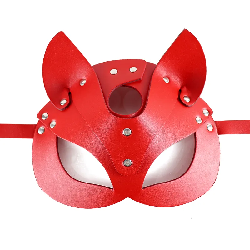 Bdsm sexy maschera di gatto in pelle nera rossa Halloween Cospaly Party adulto Catwoman Fetish carino Ribbit orecchie da coniglio maschera costume puntelli 27834363