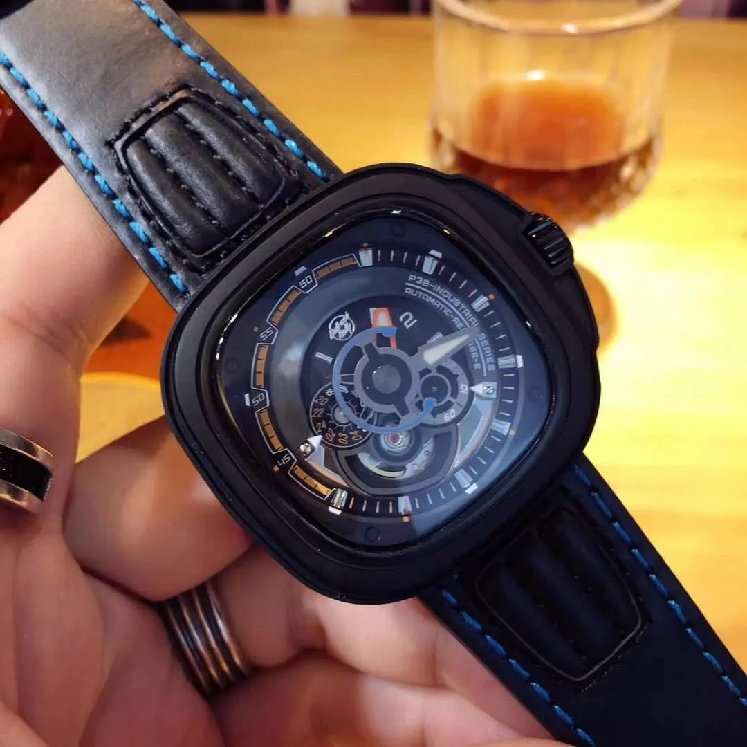 Seven Friday herenhorloge maat 47mmX47 Automatisch Japans uurwerk rubberen horlogeband wijzerplaat houtmateriaal 250E