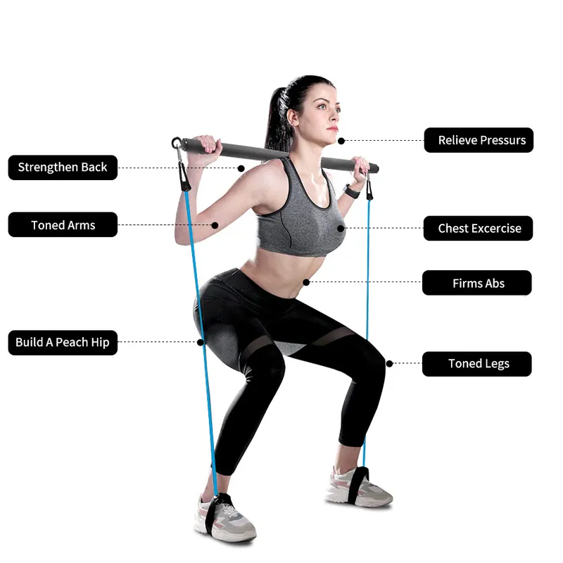 Bandes de résistance de remise en forme Tube d'exercice Tirer la corde Élastique Bande de caoutchouc Formation complète Expander Pilates Bar Équipement 220216