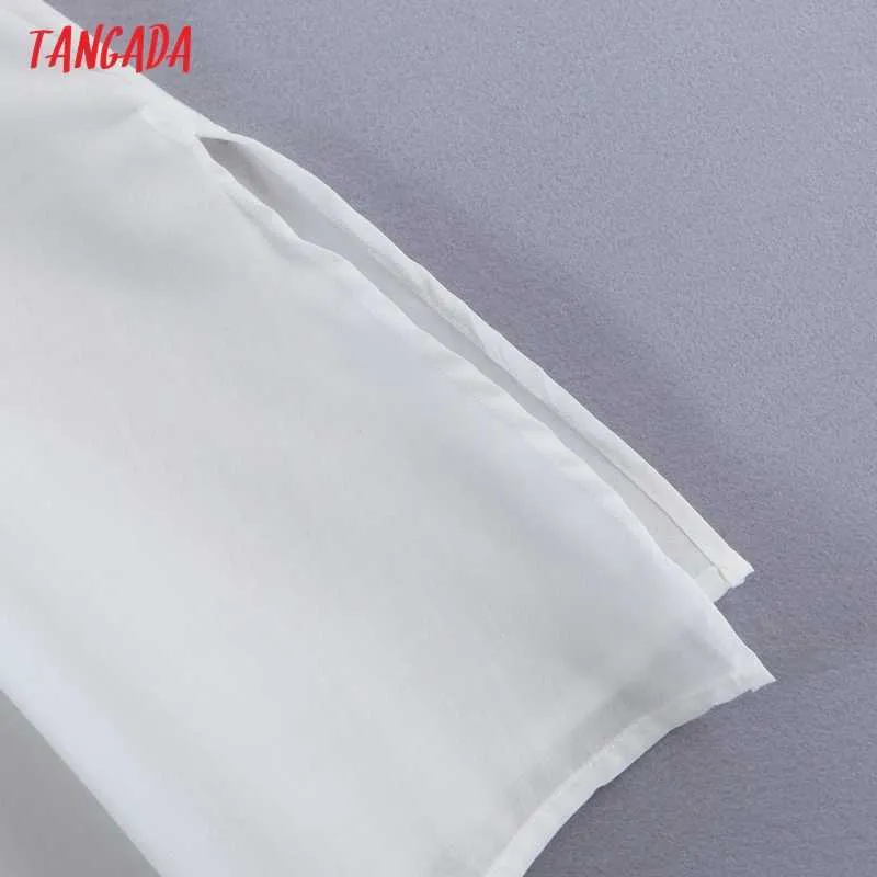 Tangada Summer Women White Cotton Sundress Beach Dress Puff Short Sleeve Ladies Midi Dress Vestidos 8M04 210609