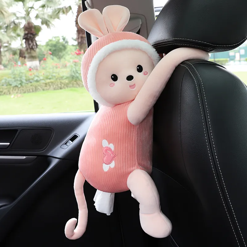 Mignon toon créatif joli lapin court support en peluche pour accoudoir siège de voiture boîte à mouchoirs