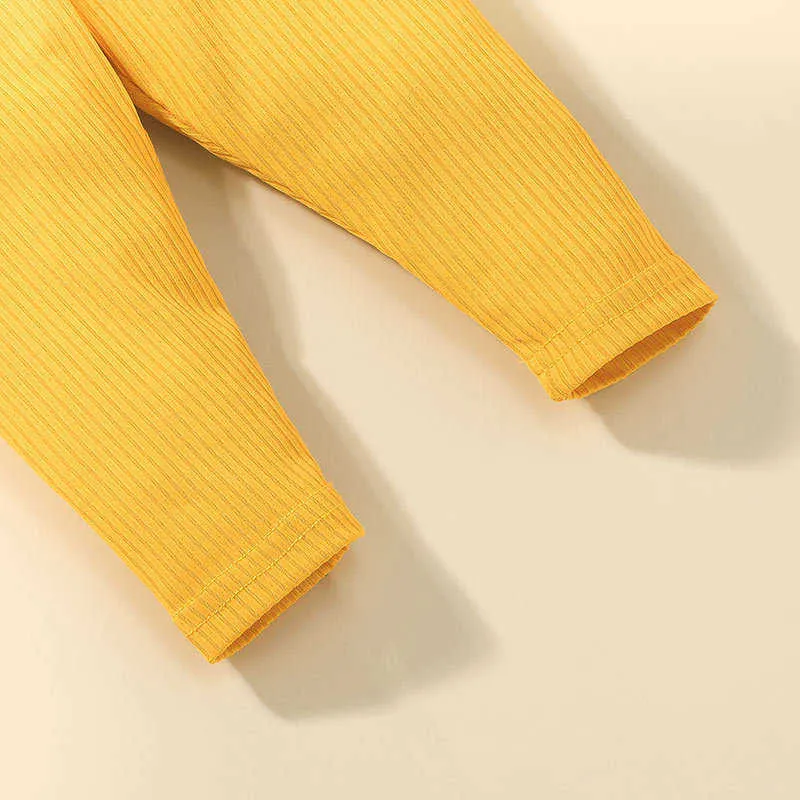 Conjuntos para niños de invierno Manga larga O Cuello Estampado floral Vestido amarillo Pantalones sólidos Lindo 2 unids Niñas Ropa para niños 0-2T 210629