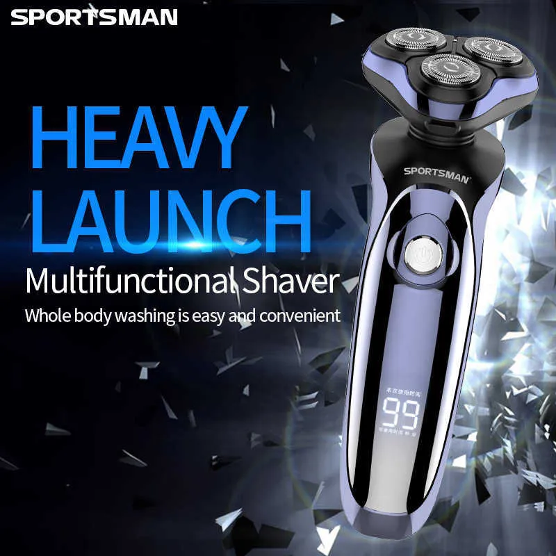 LED Electric Shaver USB Rechargeable Beard Trimmer Shaving Machine for Men Beard Razor Wet-Dry Dual Use Washable Hair Clipper P0817