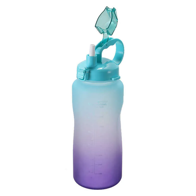 2L BPA Free Plastic Gallon Sports Leakproof Time Marker Straw Water Bottle For Outdoor Portable Drinkware Drink Bottle 211013