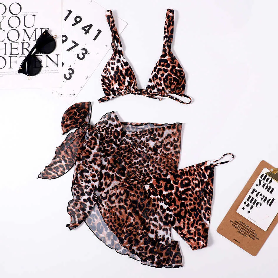 Sexy bikini leopardato costume da bagno donna maglia taglio alto micro perizoma bikini costumi da bagno costume da bagno femminile 3 pezzi costumi da bagno 210621