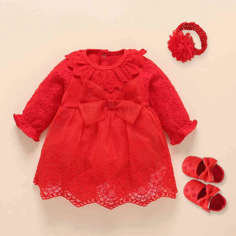 Nya spädbarnsdödkläder Nyfödd Baby Girl Dresses Bomull Princess 0 3 6 12 månader Baby Dopkläder G1129