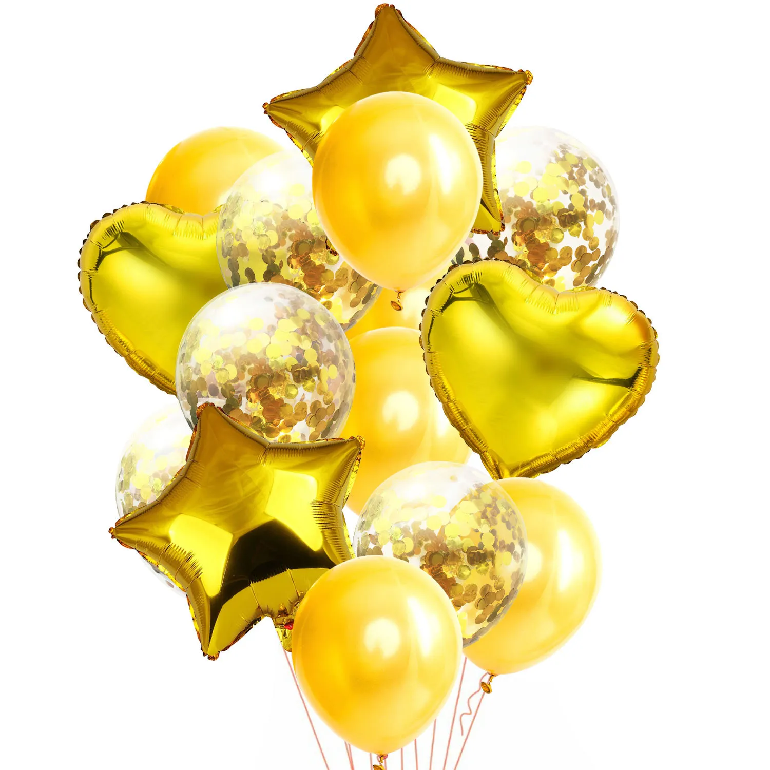 14 SZTUK Mieszane Metalowe Balonnen Heart Star Gold Confetti Ballon Verjaardagsfeestje Versieren Dzieci Dorosły Lucht Ballen Bruiloft Globs
