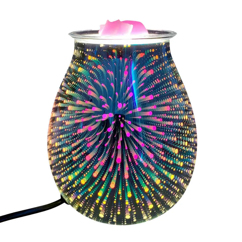 Scaldacandele elettrico Fuochi d'artificio artistici Crostata all'olio profumato in vetro con effetto 3D Lampada decorativa con aroma di luce notturna248o