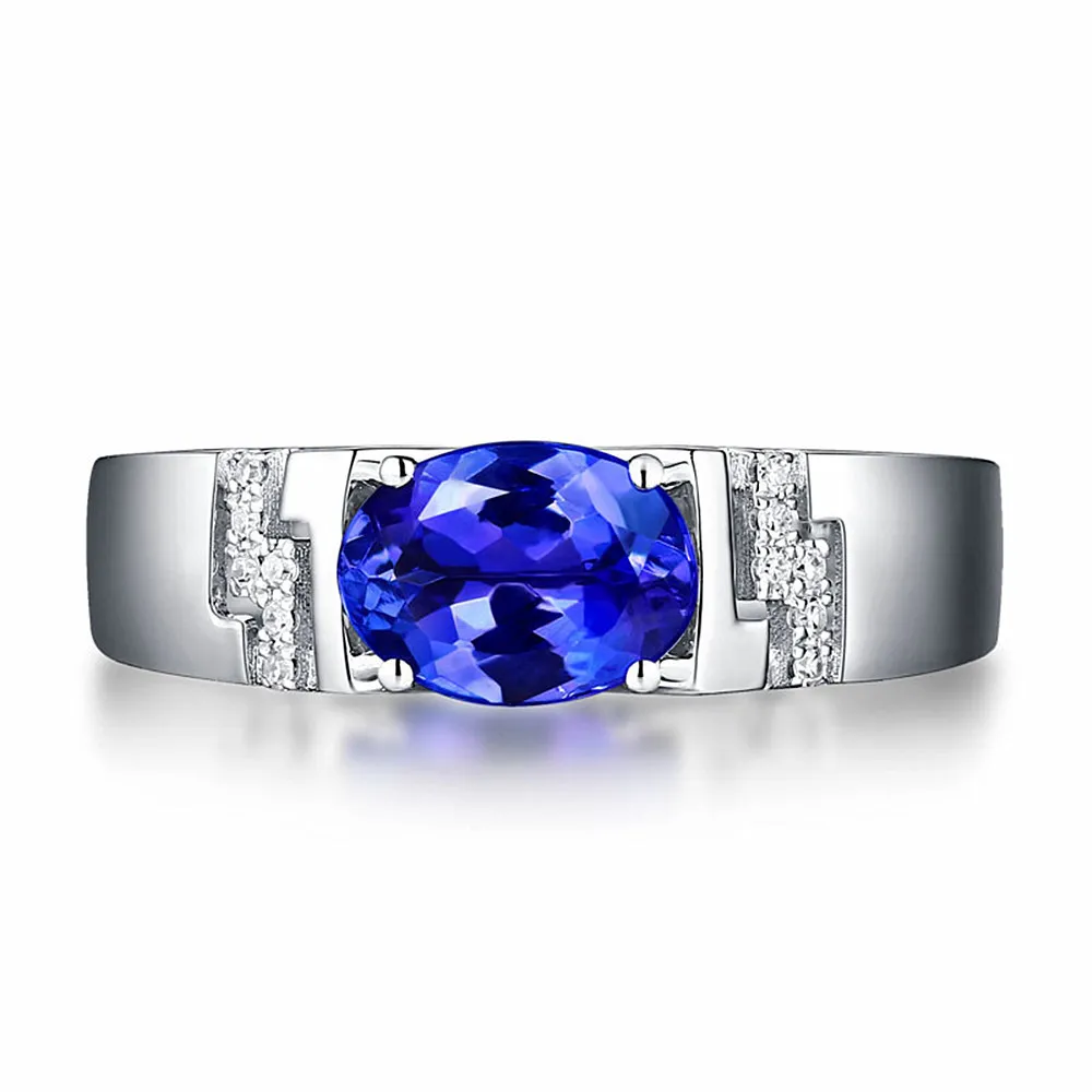 Mode bleu cristal saphir pierres précieuses diamants anneaux pour hommes or blanc couleur argent bijoux bague accessoires de fête d'affaires