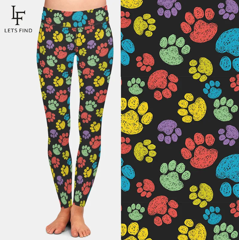 LETSFIND High Quaility Milk Silk Printing Cartoon Dog Paw Style Plus Size Women Leggings High Waist Fitness Female Leggings 201014