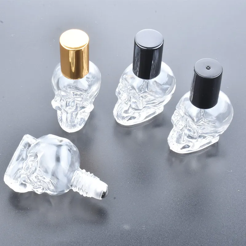 Rotolo di teschio da 8 ml su fiale di olio essenziale il test del campione di bottiglia con contenitori cosmetici profumo trasparente in metallo a rullo