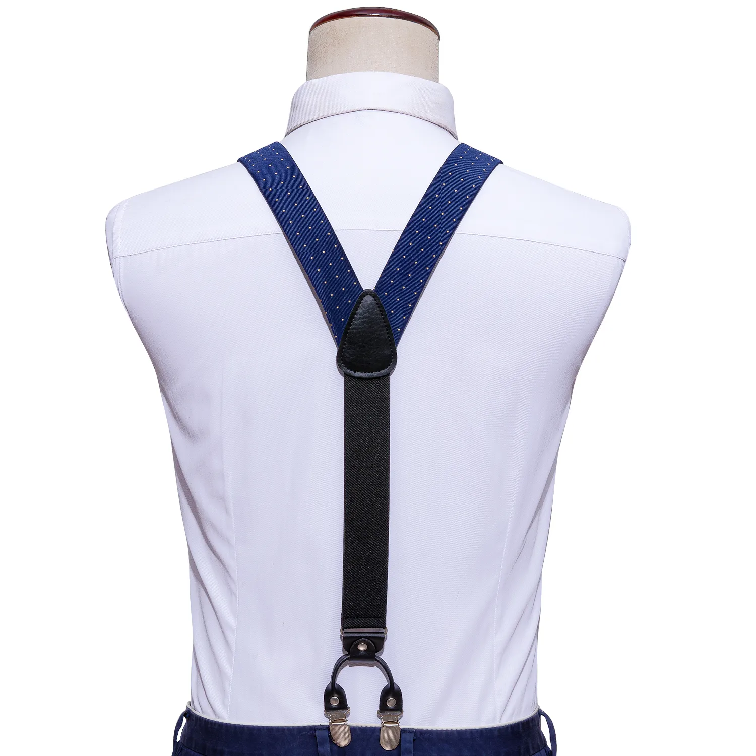 Blue Fashion Dot verstelbare Yback Silk Suspenders Set Neck Tie For Men Party Wedding YShape 6 Clip Suspenders Barrywang2283046