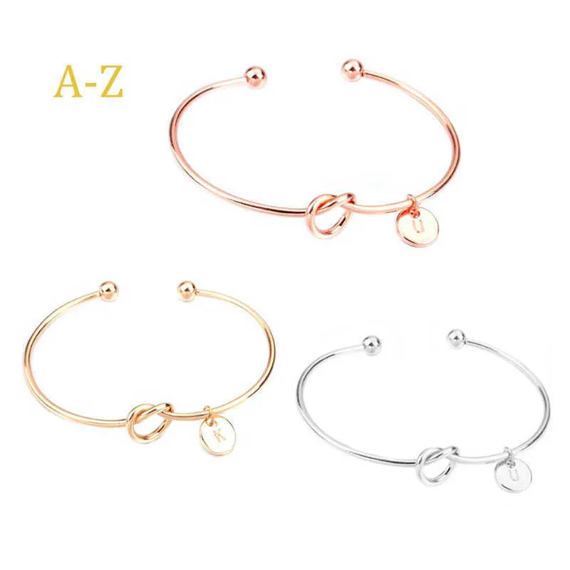 A-z letra inicial nó pulseira pulseira para mulheres menina prata banhado a cor de ouro cor pulseira B18191 Q0719