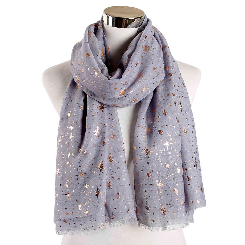 Foxmother Herfst en Winter Roze Navy Star Print Sjaal Vrouwen Folie Sliver Hijab Sjaals Glitter Galaxy Sjaal Wrap Dames 2019